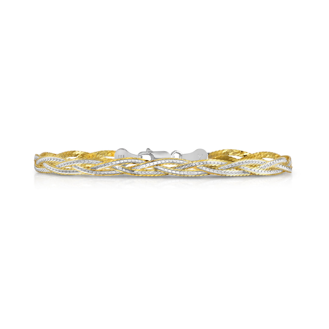 Italian Made 18k Gold Plated Diamond Cut Braided Bracelet Image 1