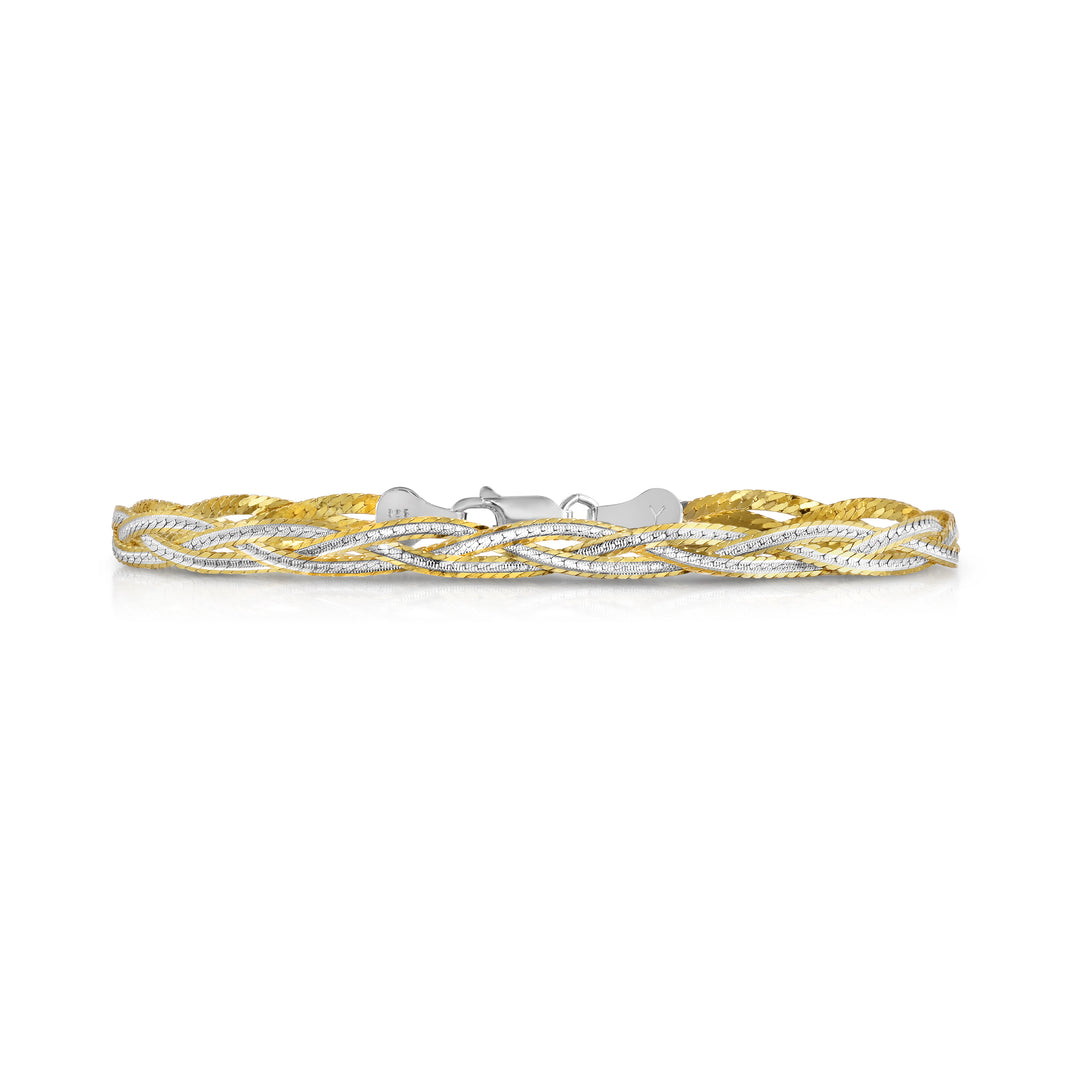 Italian 18k Gold Plated Diamond Cut Braided Bracelet 7.5" Sterling Silver Image 3