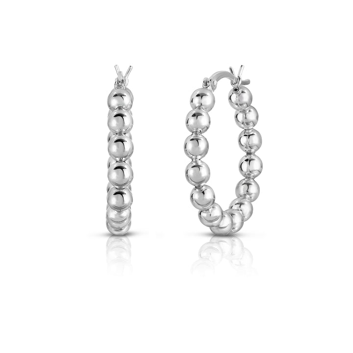 Solid Sterling Silver Beaded Hoops Image 1