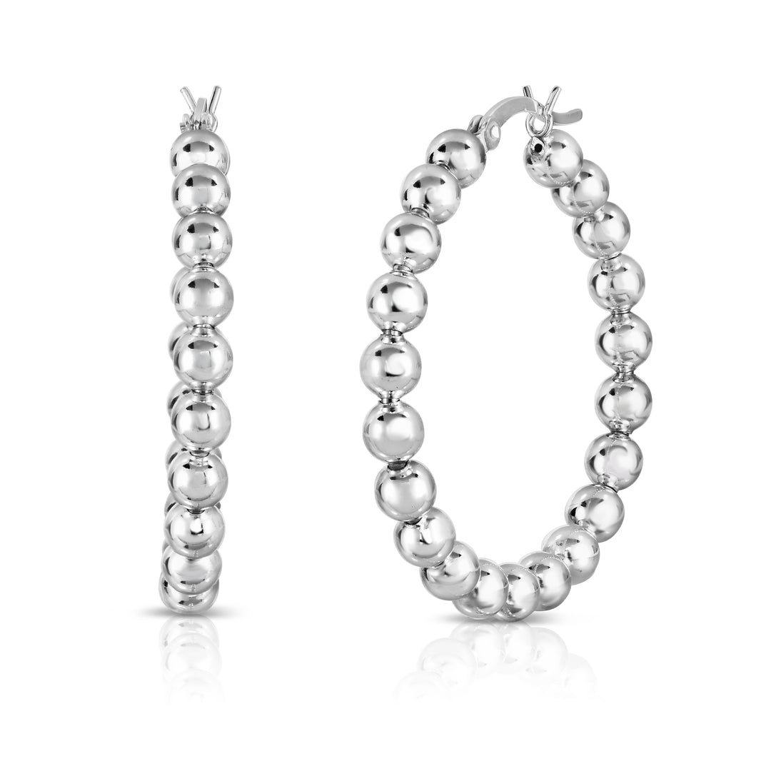 Solid Sterling Silver Beaded Hoops Image 1