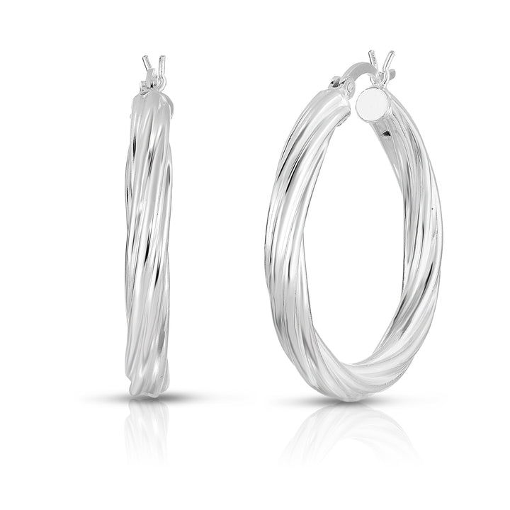 Solid Sterling Silver Swirl Hoops Available in Three Sizes - 20mm 30mm 40mm Image 1