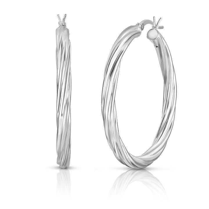 Solid Sterling Silver Swirl Hoops Available in Three Sizes - 20mm 30mm 40mm Image 1