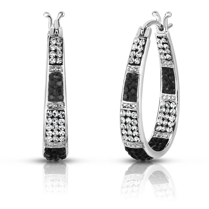 Black and White Swarovski Elements Crystal Striped Hoops Image 1