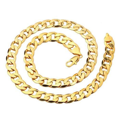 24K Yellow Gold Mens necklace Curb Link Chain 60CM (24 inches) 10MM Image 1