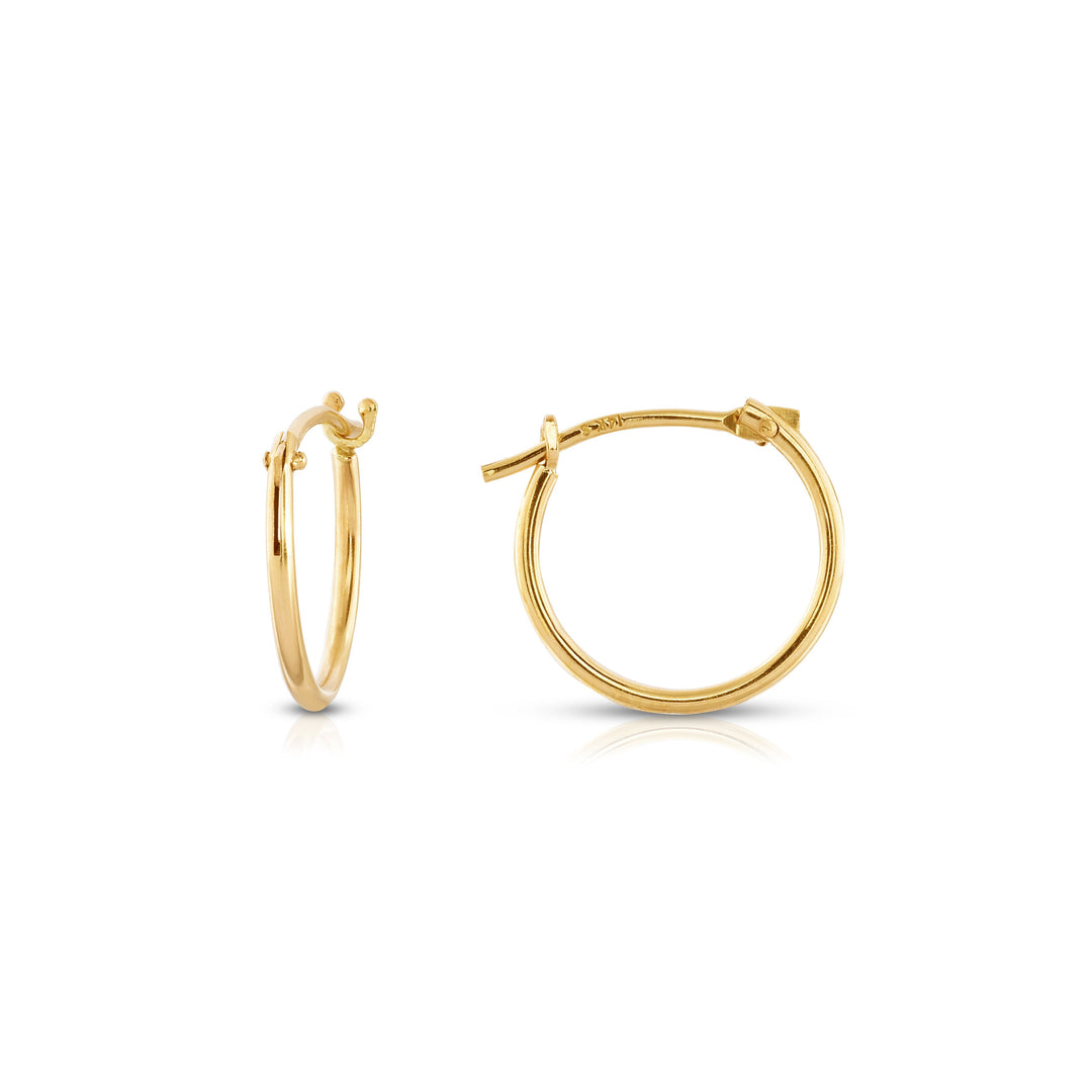 14Kt Gold Petite Solid French Lock Hoop Earrings 12mm Classic Jewelry Image 3