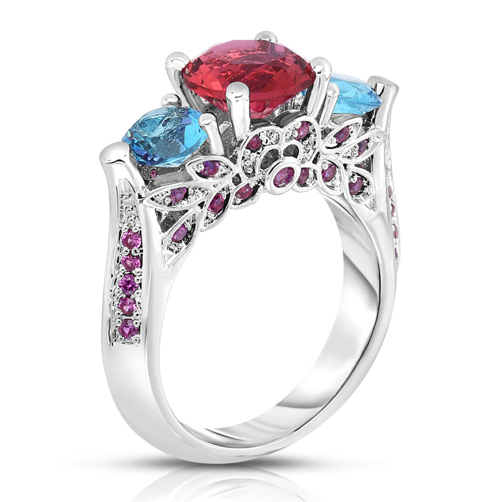 4.00 CTTW Ruby And Sapphire Cubic Zirconia Ring in 18K White Gold Image 3