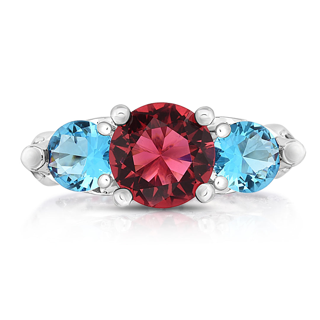 4.00 CTTW Ruby And Sapphire Cubic Zirconia Ring in 18K White Gold Image 4