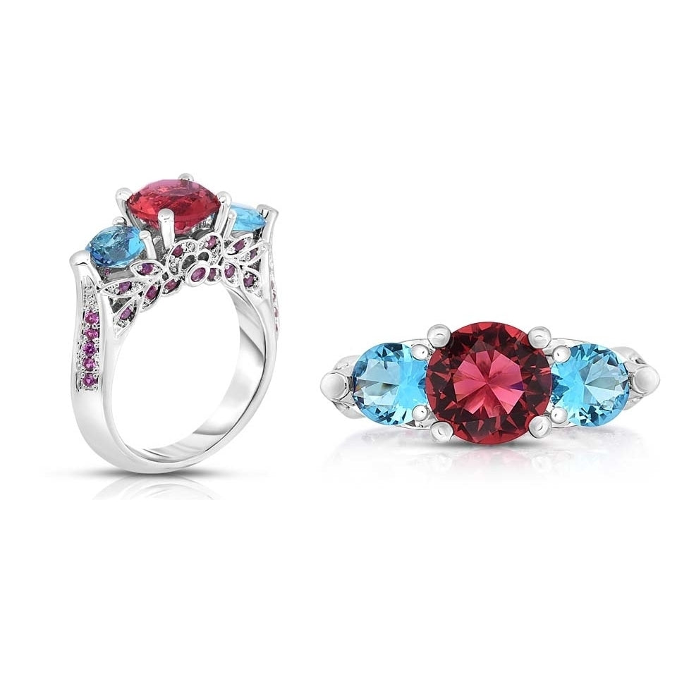 4.00 CTTW Ruby And Sapphire Cubic Zirconia Ring in 18K White Gold Image 2