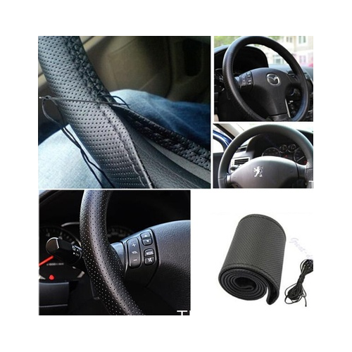 Car Truck Steering Wheel Cover With Needles and Thread Black Image 1