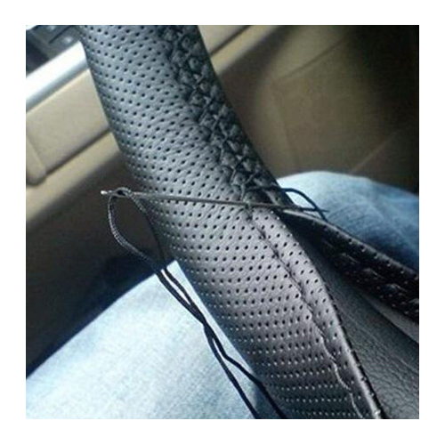 Car Truck Steering Wheel Cover With Needles and Thread Black Image 2