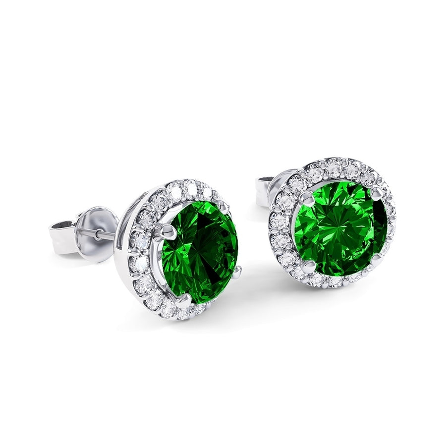 3.50CTTW Emerald Halo Studs Set In Sterling Silver Image 1