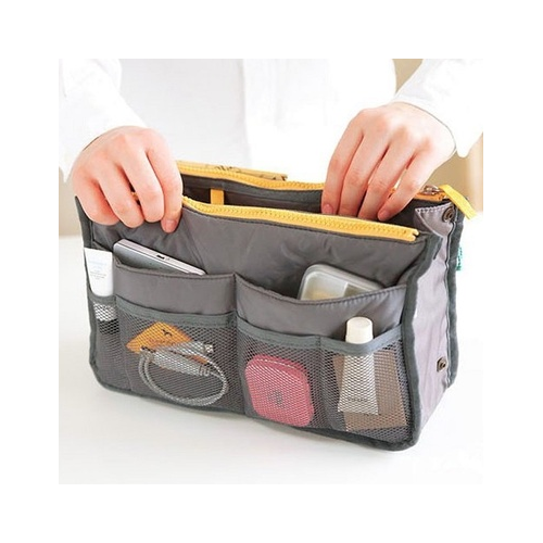 Practical Handbag Purse Nylon Dual Organizer Insert Cosmetic Storage Bag Image 1
