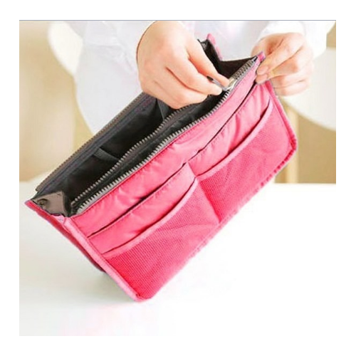 Practical Handbag Purse Nylon Dual Organizer Insert Cosmetic Storage Bag Image 4