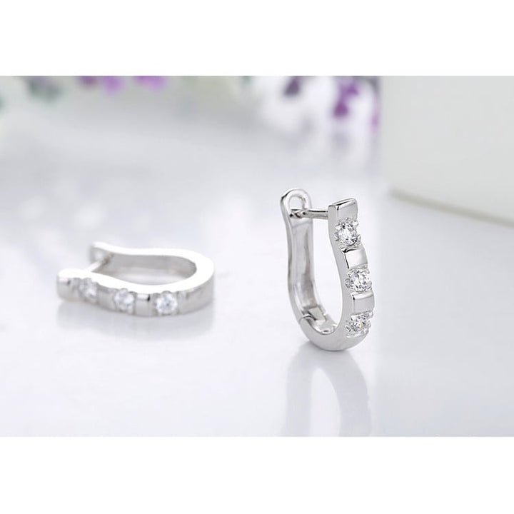 Silver Hoop Earrings with Crystal Diamonds Image 3