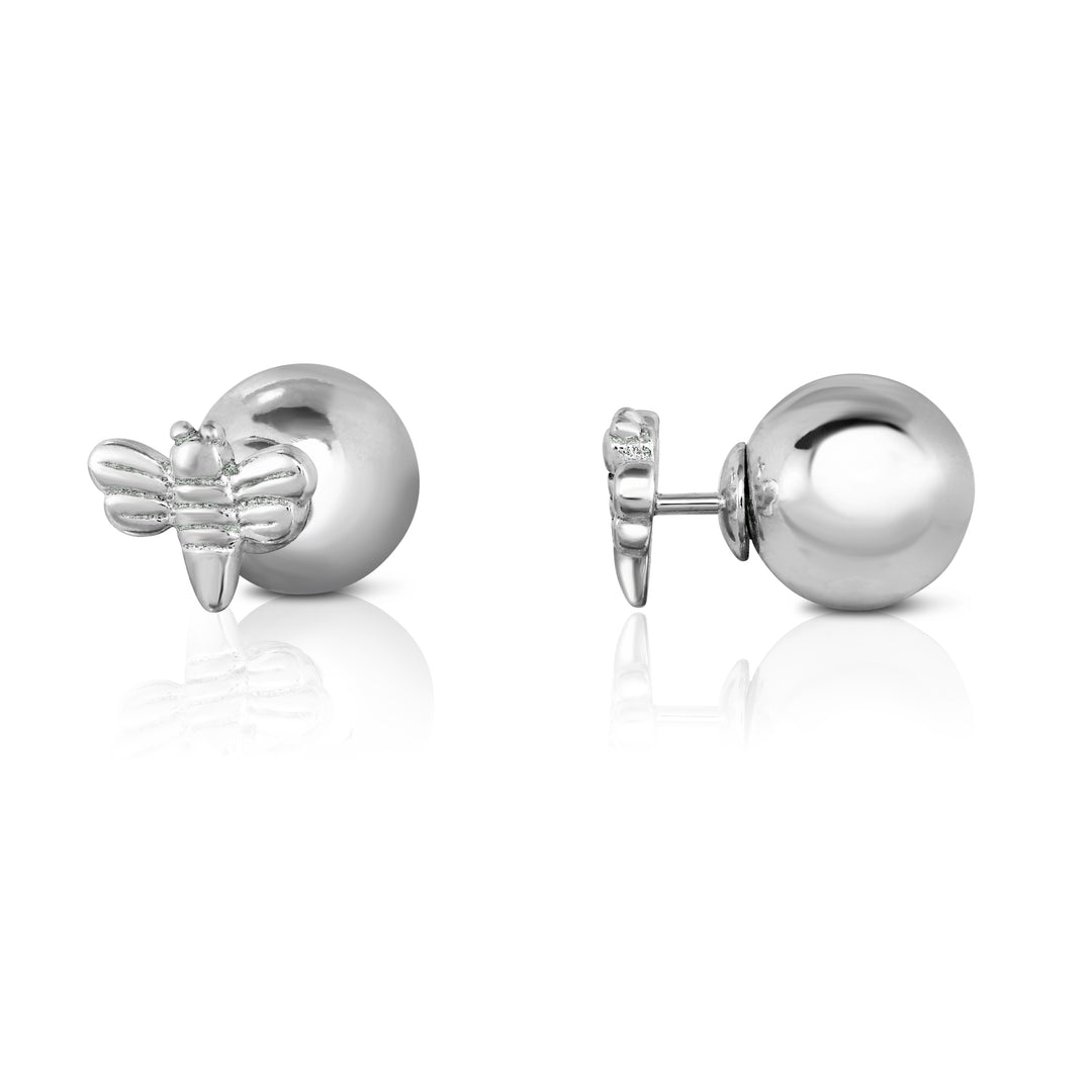 Solid Sterling Silver Bee Ball Reversible Stud Earrings 925 Stamped Jewelry Image 1