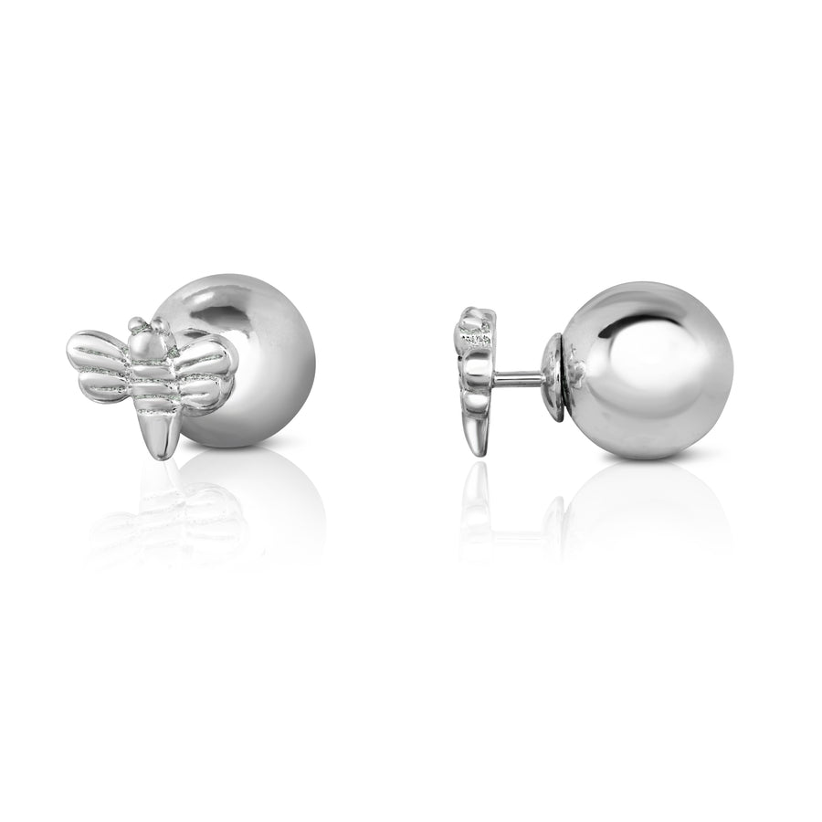 Solid Sterling Silver Bee Ball Reversible Stud Earrings 925 Stamped Jewelry Image 1