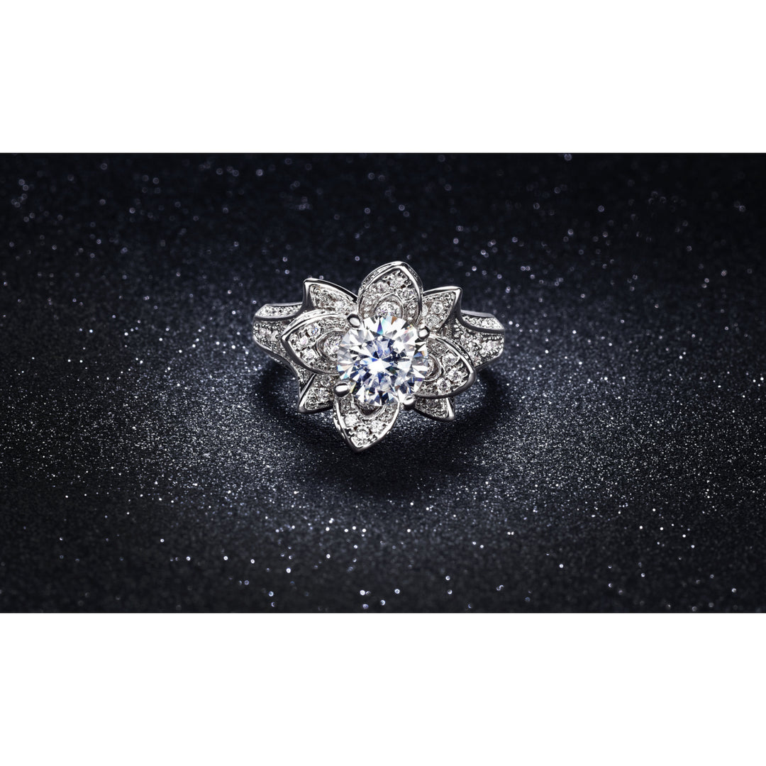 3.00 CTTW Pave Flower Ring in 18k White Gold Image 1