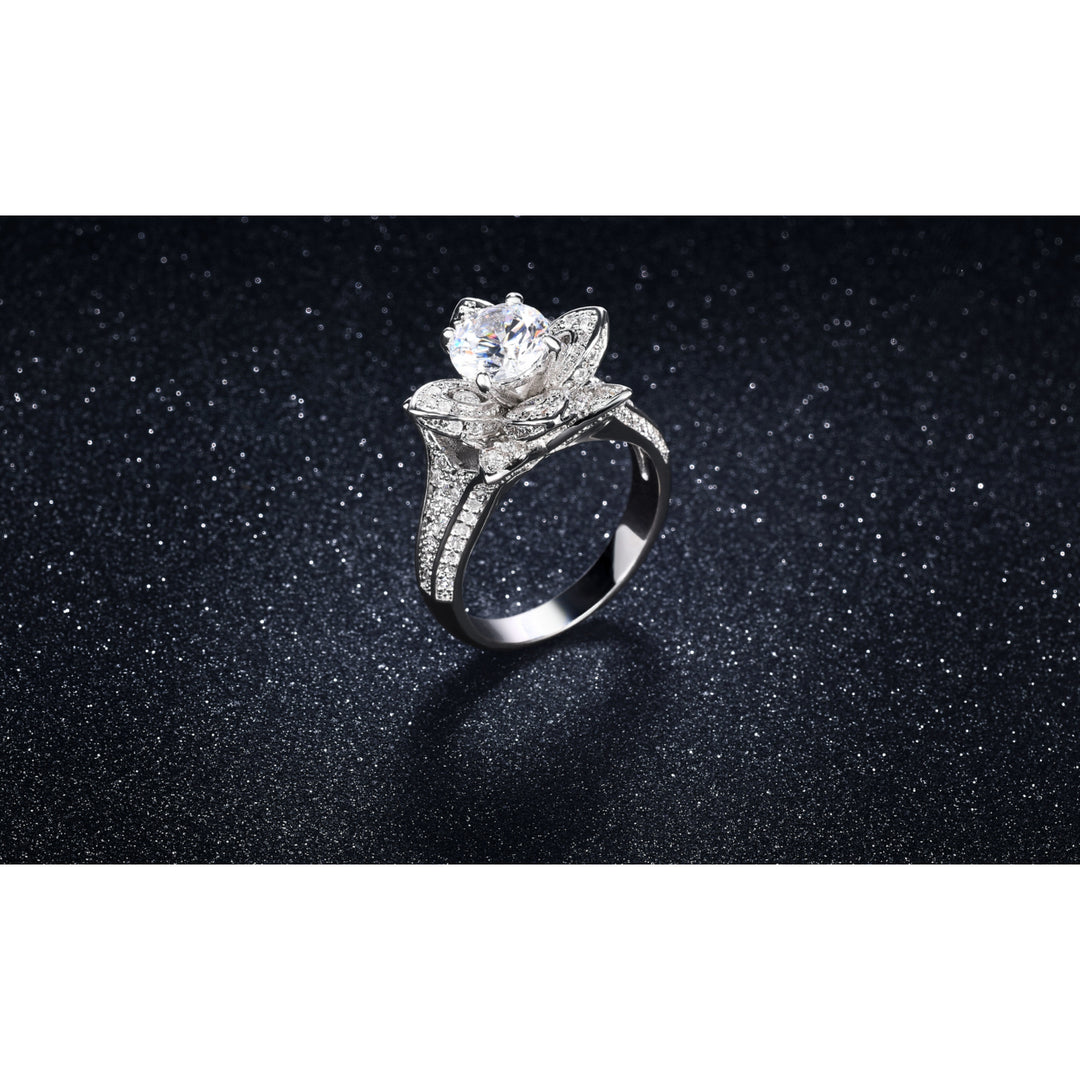 3.00 CTTW Pave Flower Ring in 18k White Gold Image 2