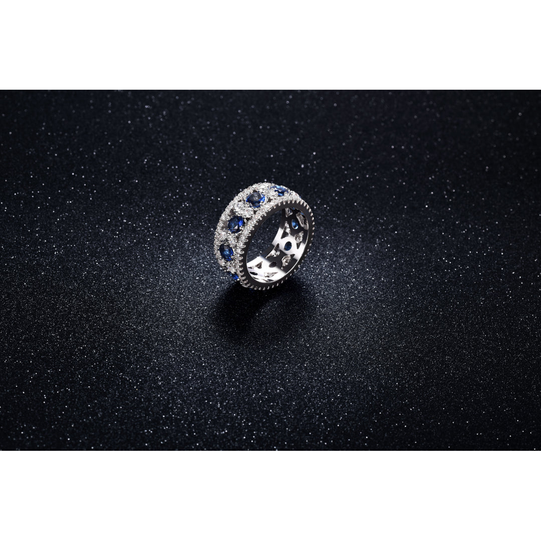 Simulated Sapphire Band In 18Kt White Gold Image 2