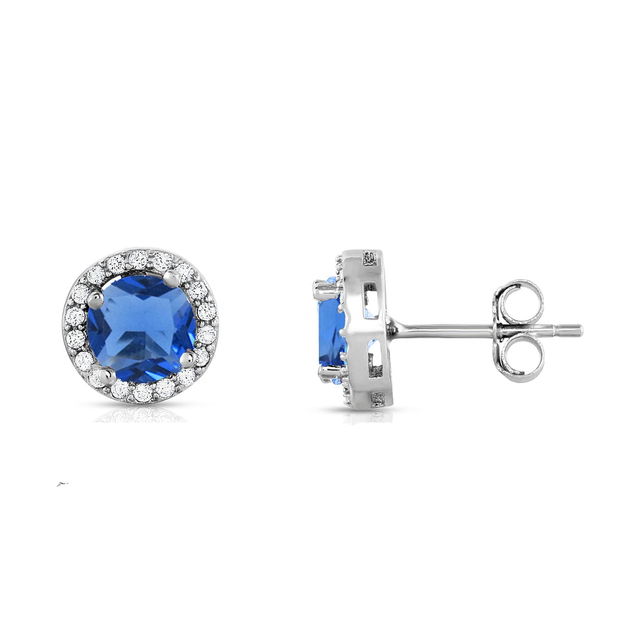 3.00 CTTW Tanzanite Round Cut Halo Studs In Sterling Silver Image 1