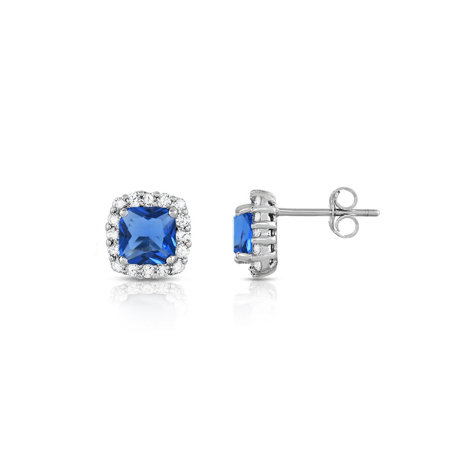 3.50 CTTW Tanzanite Princess Cut Halo Studs Image 1