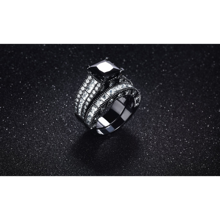 2 Piece 4.50 CTTW Black And White Princes Cut Ring and Band Set In Black Rhodium Image 3