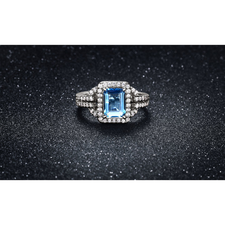 4.50 CTTW Light Blue Emerald Cut Cocktail Ring in White Gold Image 1