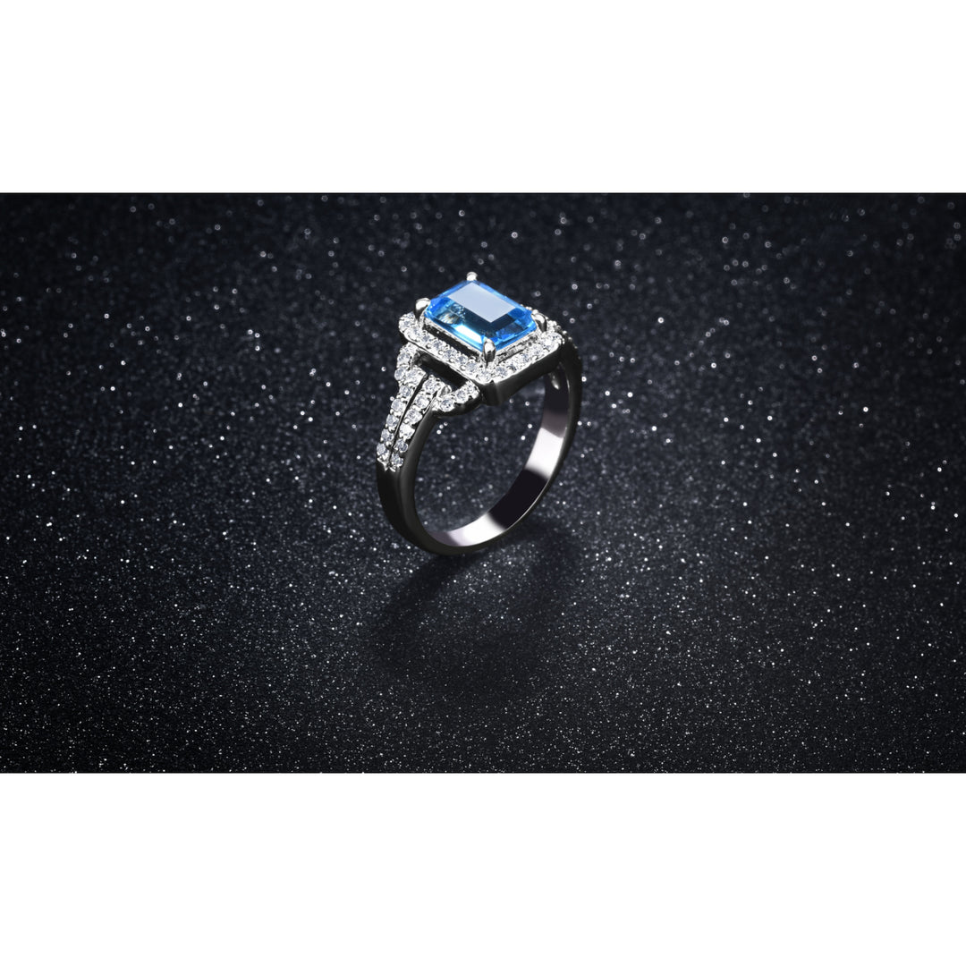 4.50 CTTW Light Blue Emerald Cut Cocktail Ring in White Gold Image 2