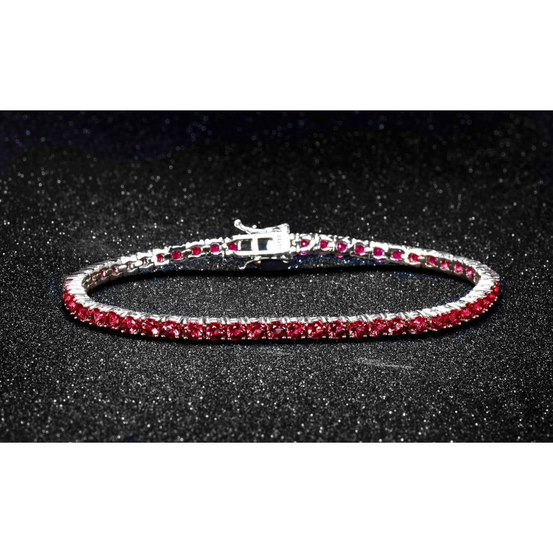 18K White Gold Lab Created Ruby Tennis Bracelet with Fold Over Safety Clasp Image 1