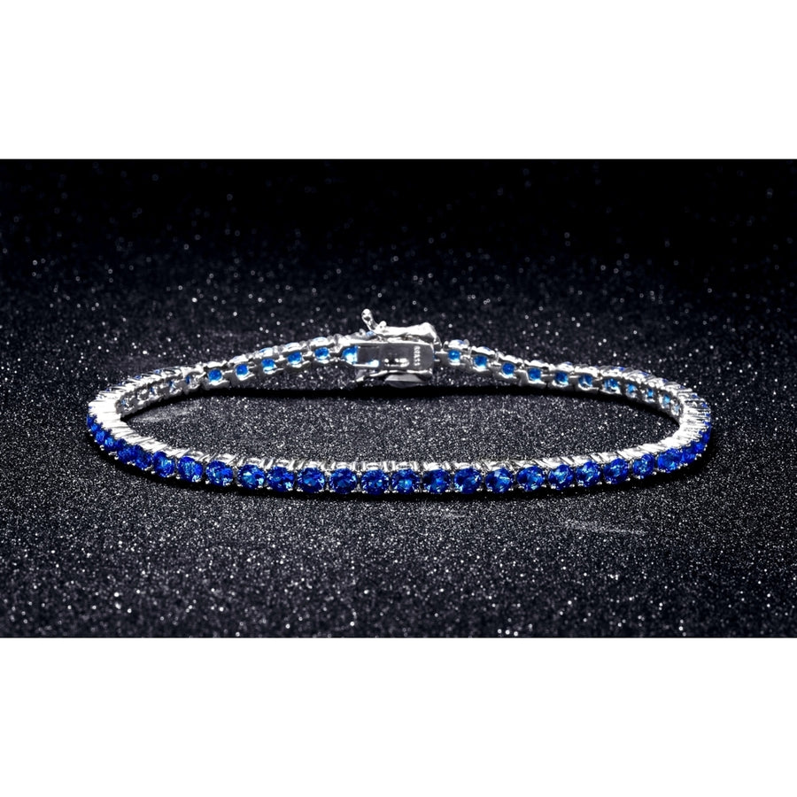 Sapphire Tennis Bracelet 18K White Gold Plated Brass Lab Created Sapphire Image 1