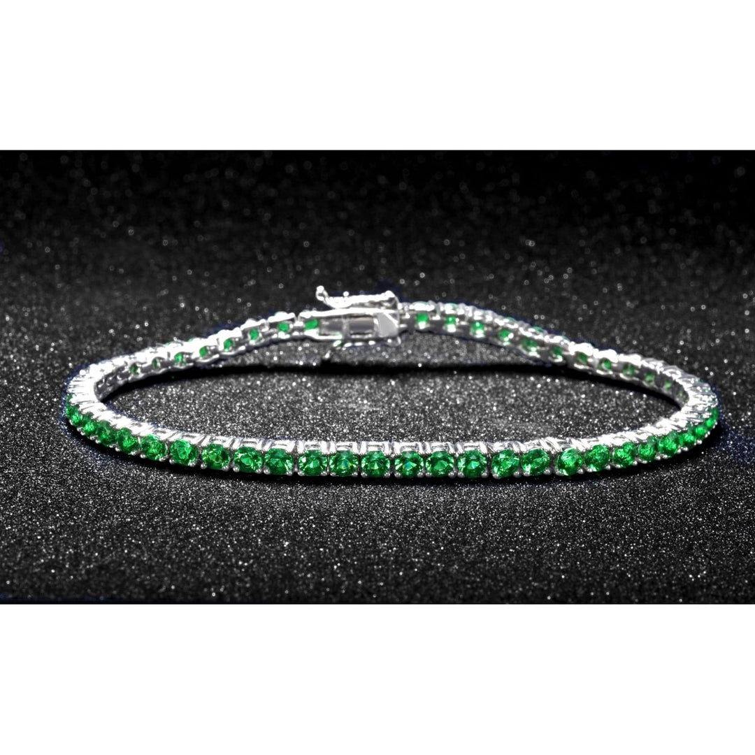 Emerald Round Cut Tennis Bracelet 18k White Gold 7.5" Lab Created 7.50cttw Image 1