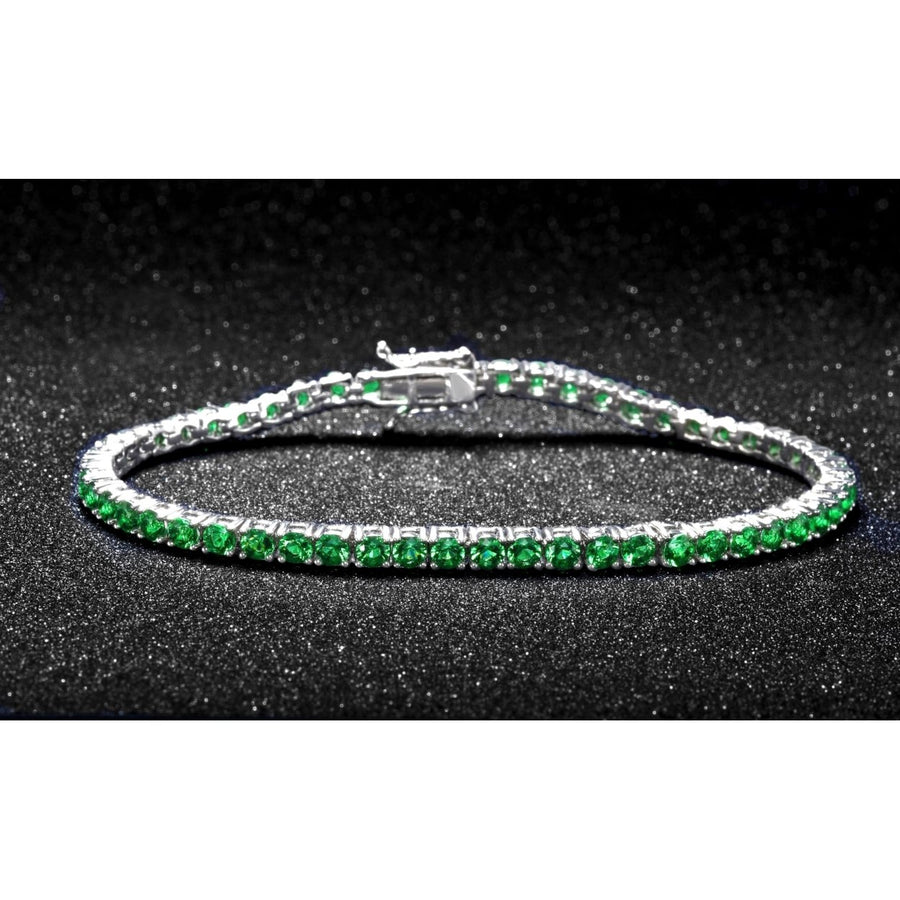 Emerald Round Cut Tennis Bracelet 18k White Gold 7.5" Lab Created 7.50cttw Image 1