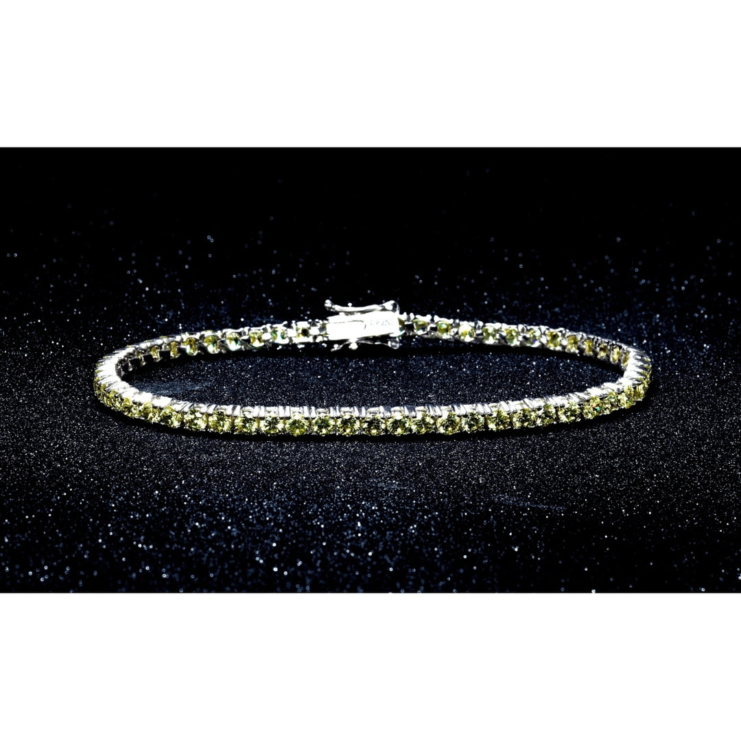 Peridot Tennis Bracelet 18k White Gold Plated 8.00 CTTW 7.5 Inch Length Image 1