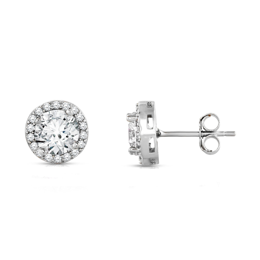 3.50 CTTW Sterling Silver Birthstone Halo Studs Image 2