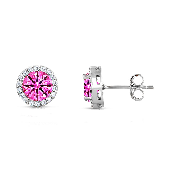 3.50 CTTW Sterling Silver Birthstone Halo Studs Image 4
