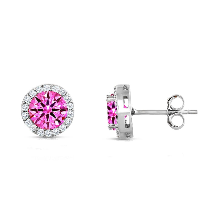 Sterling Silver Birthstone Halo Studs 3.50 CTTW Cubic Zirconia 925 Butterfly Post Image 1