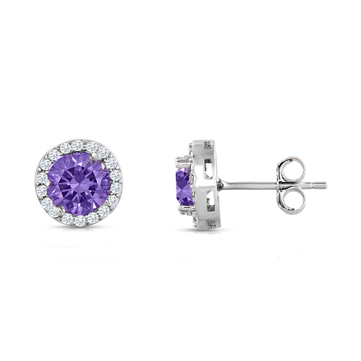 3.50 CTTW Sterling Silver Birthstone Halo Studs Image 1