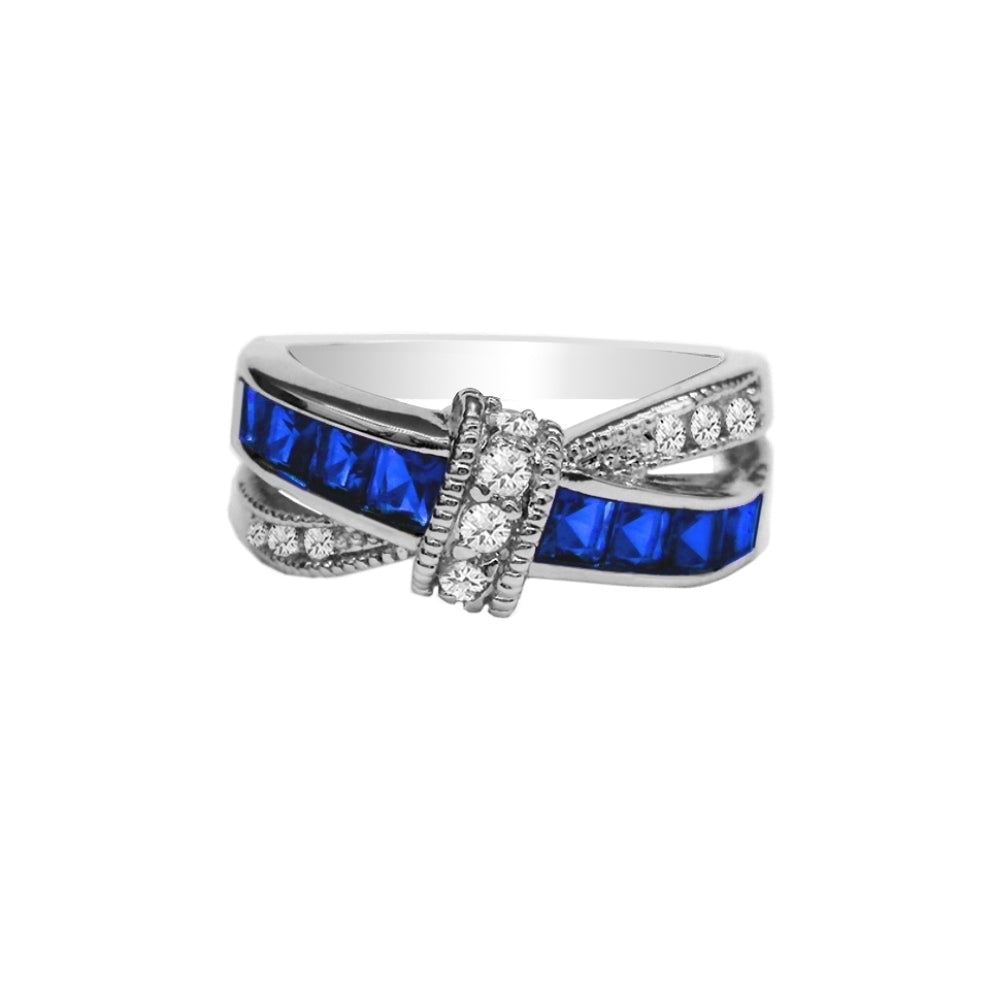 Sapphire Princess Cut Crossover Love Knot Ring Image 1
