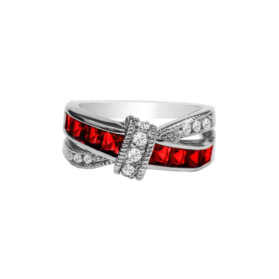 Ruby Princess Cut Crossover Love Knot Ring Image 1
