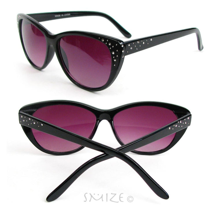 Cat Eye Black or Tortoise Crystal Decorated Womens Cateye Sunglasses Image 1