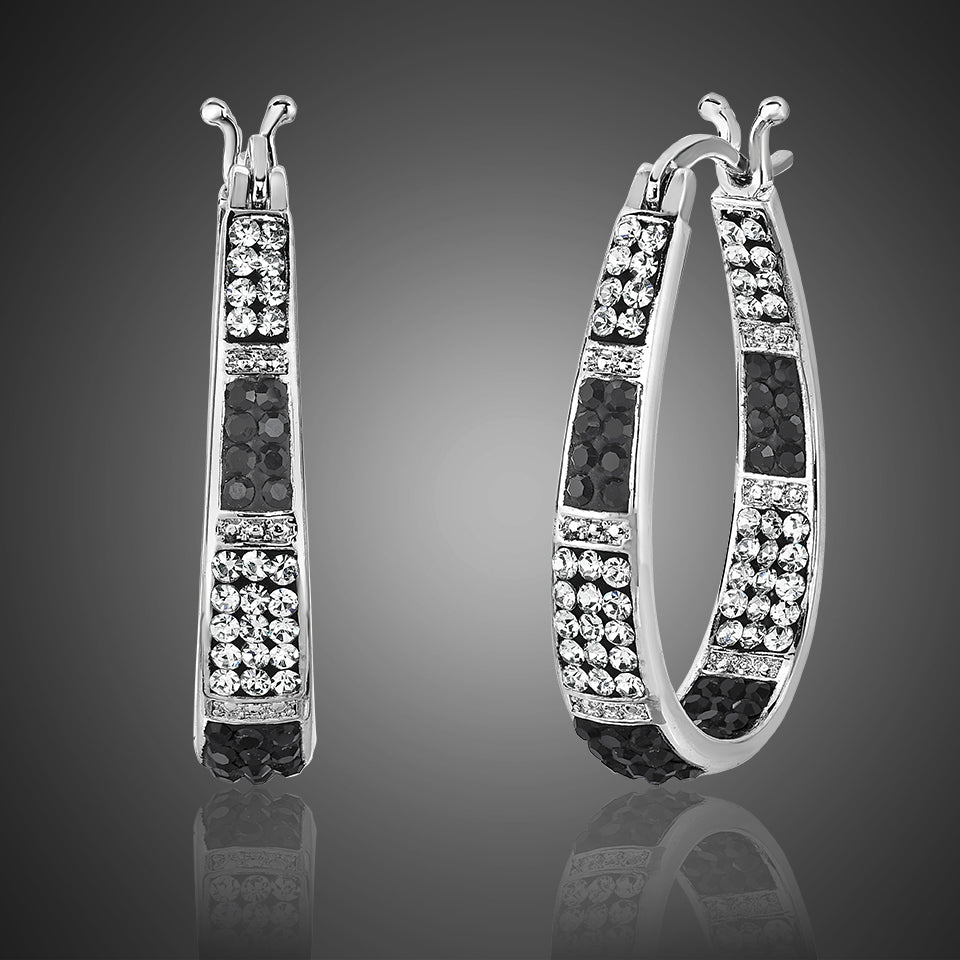 Swarovski Elements Black and White Crystal Hoop Earrings 18K White Gold Plated Image 2