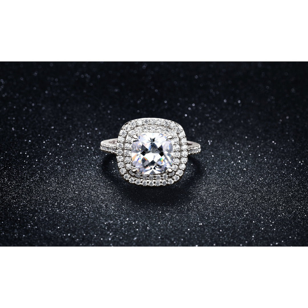 Dual Row Micropave Halo Ring in 18k White Gold Image 1