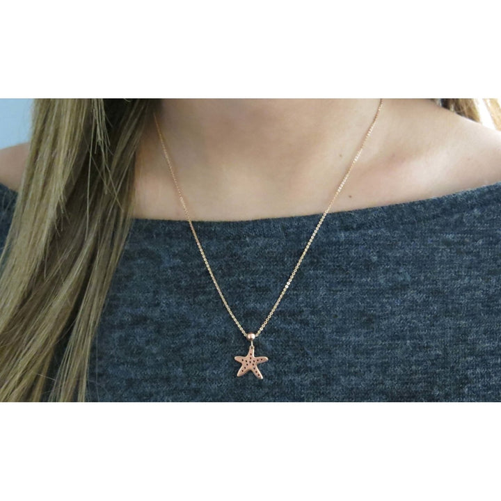 Sterling Silver Starfish Necklace 18k Rose Gold Plated 18 inch Chain 925 Image 1