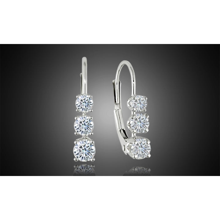 18k White Gold Plated Swarovski Element Leverback Earrings Image 3