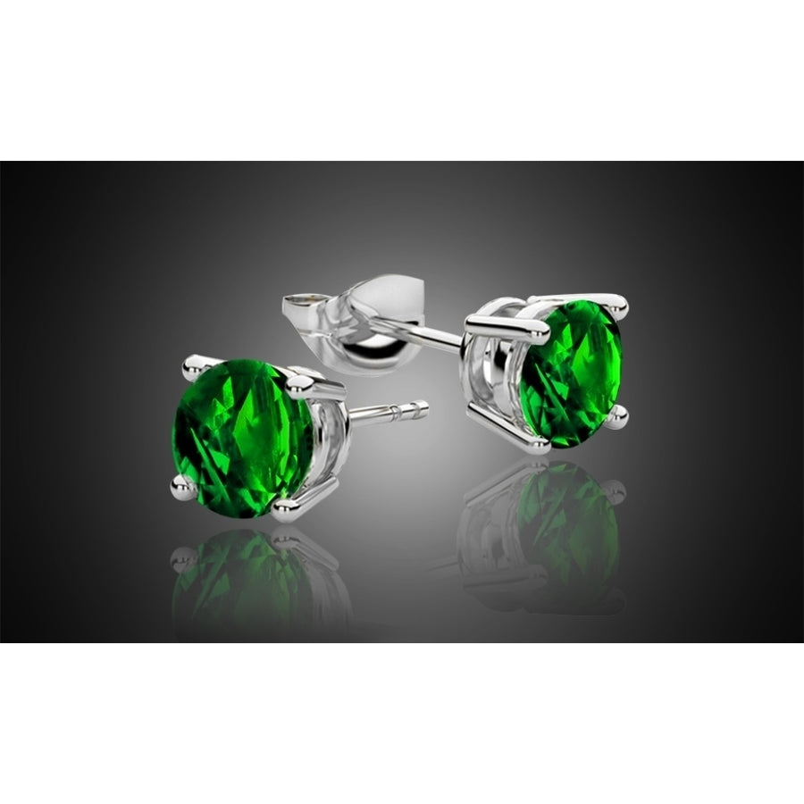 2.00 CTTW Emerald Stud Earrings Set in Sterling Silver Image 1