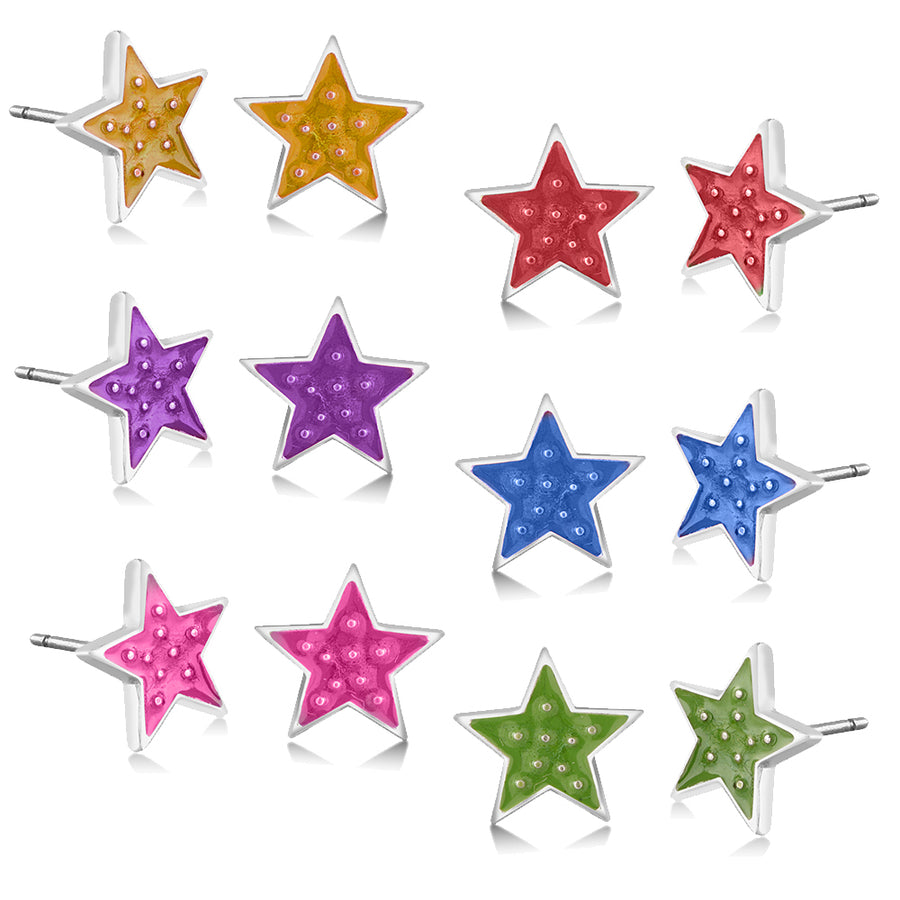 6 Piece Enamel Star Stud Earrings Image 1