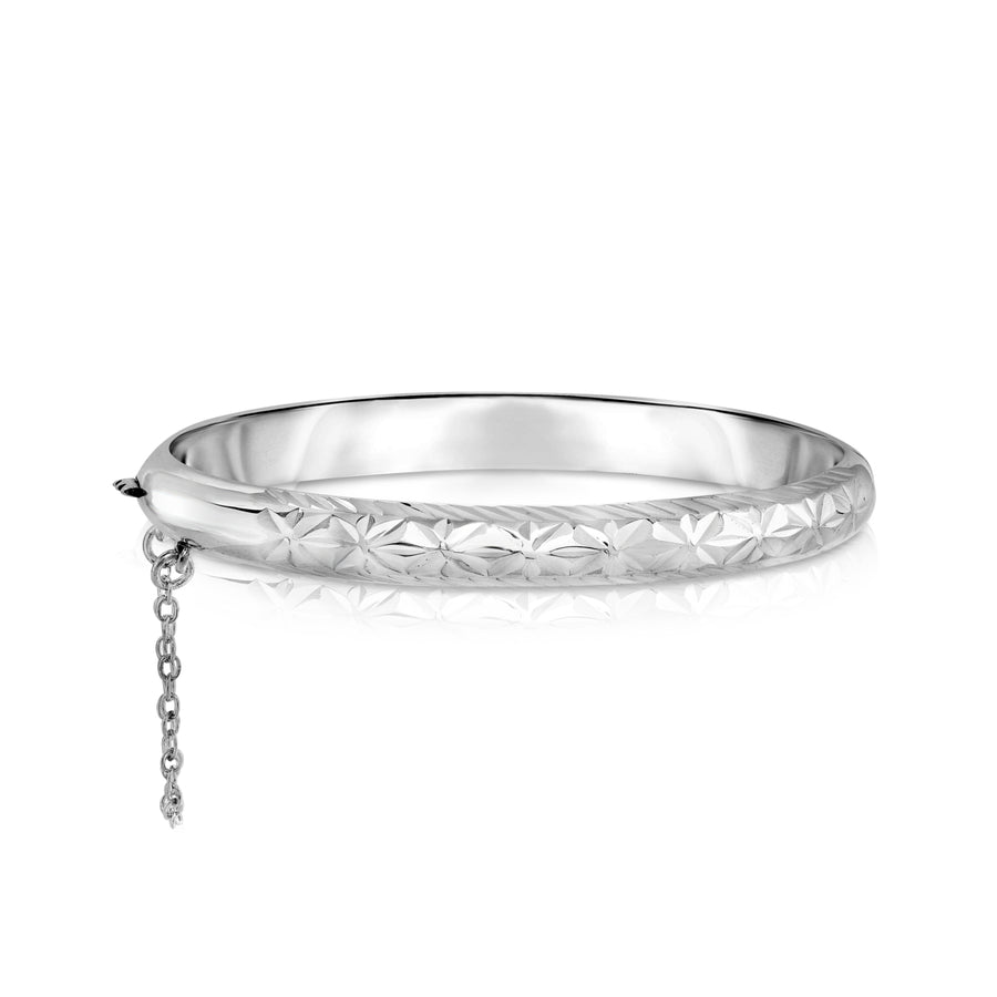 Italian Solid Sterling Silver Diamond Cut Star Bangle Hinge Closure Stamped 925 Image 1