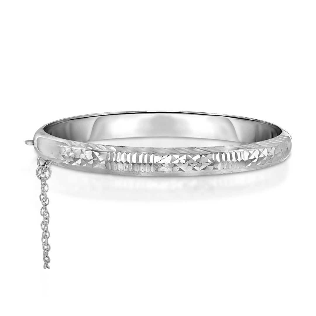 Italian Solid Sterling Silver Diamond Cut Bangle 925 Hinge Closure Jewelry Image 1