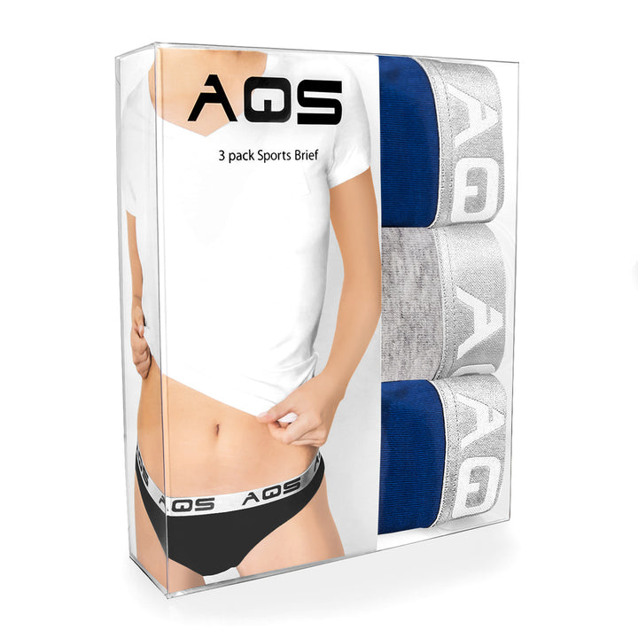 AQS Ladies Dark Blue/Grey Cotton Bikini Underwear - 3 Pack Image 4