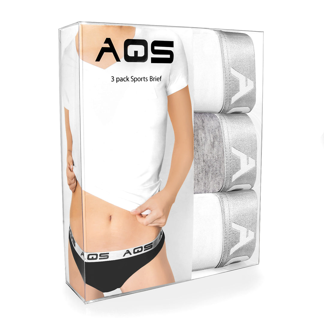 AQS Ladies White/Grey Cotton Bikini Underwear - 3 Pack Image 4